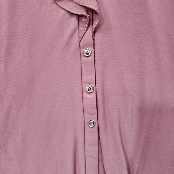 Perseption Concept Top Womens S Pink Short Sleeve Button Front Ruffled Preppy - Picture 2 of 8